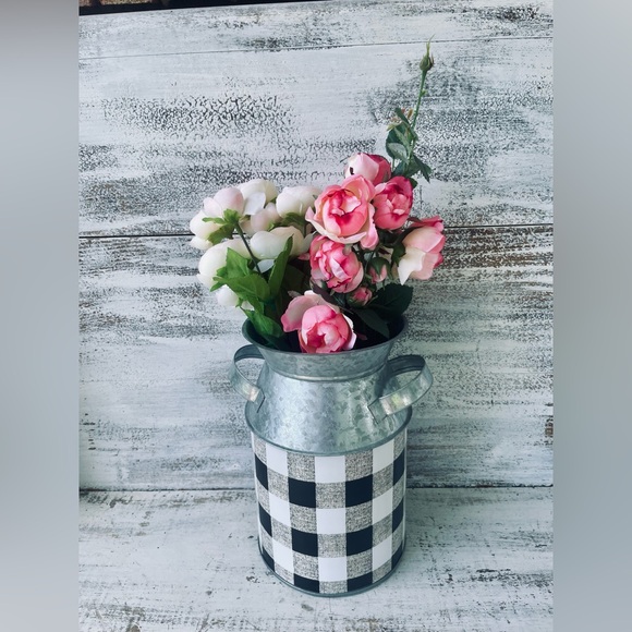 *Black & White Buffalo Check Milk Can, Large 9.25” - Picture 8 of 13